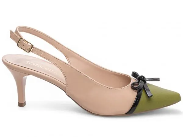 Scarpin Slingback Bicolor Bege e Verde – vista lateral