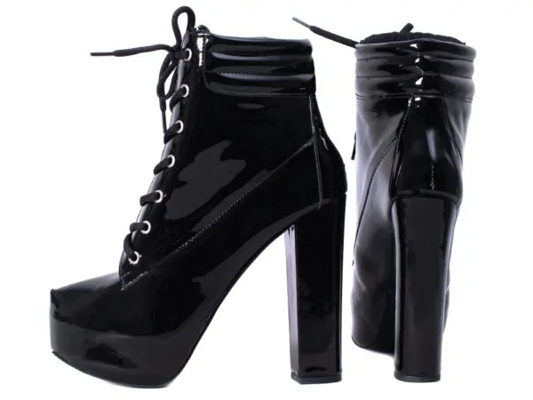 Bota Coturno Meia Pata Verniz Preto
