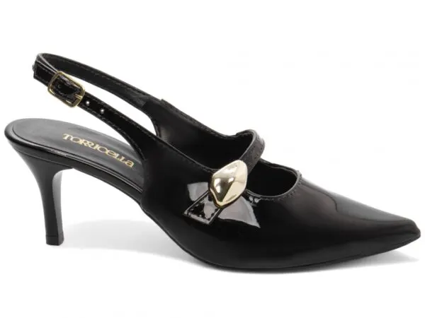 Scarpin Slingback Verniz Aplique Metálico – cor Preto, vista lateral