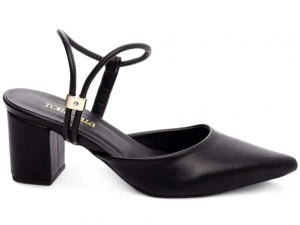 Scarpin Preto Salto Grosso 6 cm Tiras – vista lateral