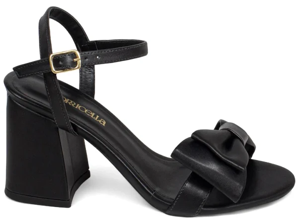 Coleção Sandália Salto Grosso 8,5 cm com Laço e Fivela Preto
